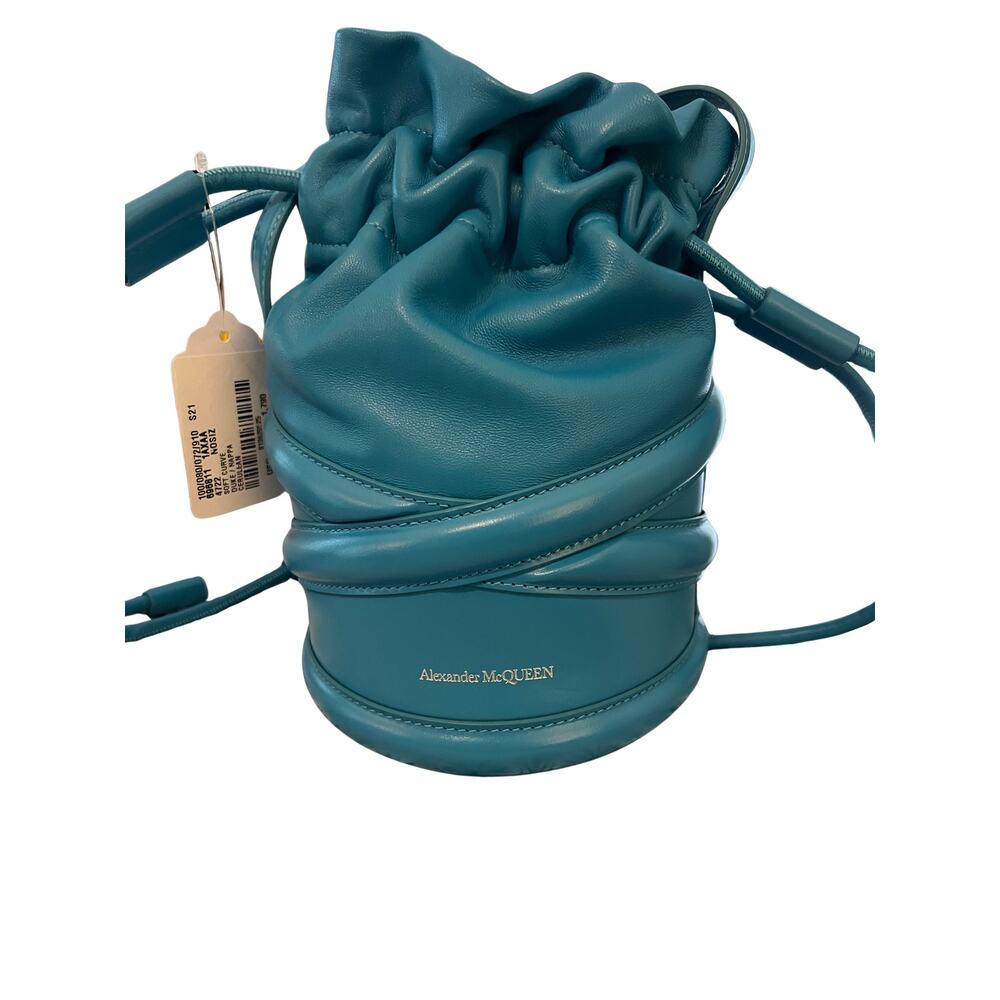 Alexander McQueen Soft Curve Bucket Bag Cerulean Nappa Leather Mini Crossbody - Picture 2 of 7